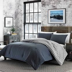Full/Queen size 100% Cotton Reverse Plaid Gray/White Comforter Set - Free Shipping 