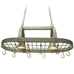 Rustic 2 Light 10 Hook Ceiling Mounted Hanging Pot Rack in Slate Gray - Free Shipping 