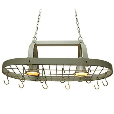 Rustic 2 Light 10 Hook Ceiling Mounted Hanging Pot Rack in Slate Gray - Free Shipping 
