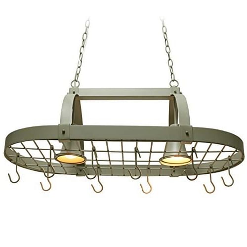 Rustic 2 Light 10 Hook Ceiling Mounted Hanging Pot Rack in Slate Gray - Free Shipping 