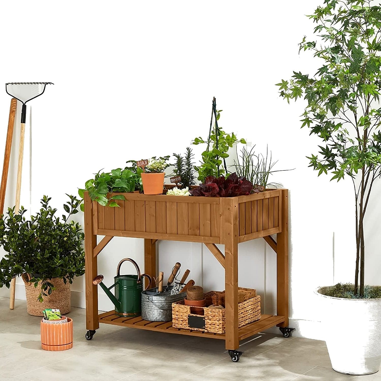 Outdoor Elevated Raised Garden Bed Planter Box with Locking Wheels - Free Shipping 