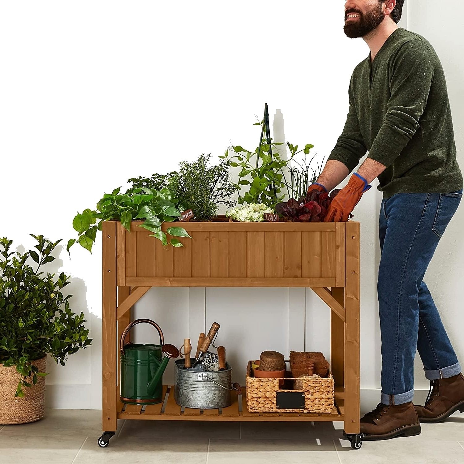 Outdoor Elevated Raised Garden Bed Planter Box with Locking Wheels - Free Shipping 