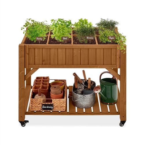 Outdoor Elevated Raised Garden Bed Planter Box with Locking Wheels - Free Shipping 