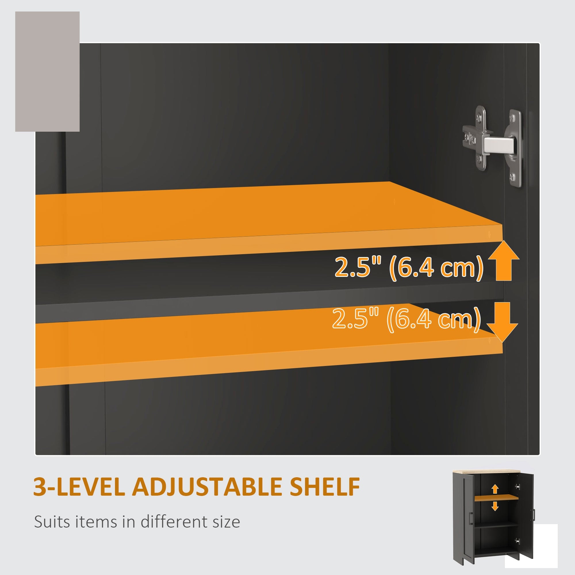 HOMCOM Modern Storage Cabinet with Doors and Adjustable Shelf for Kitchen, Living room, 23.6" x 11.8" x 35.4", Black 