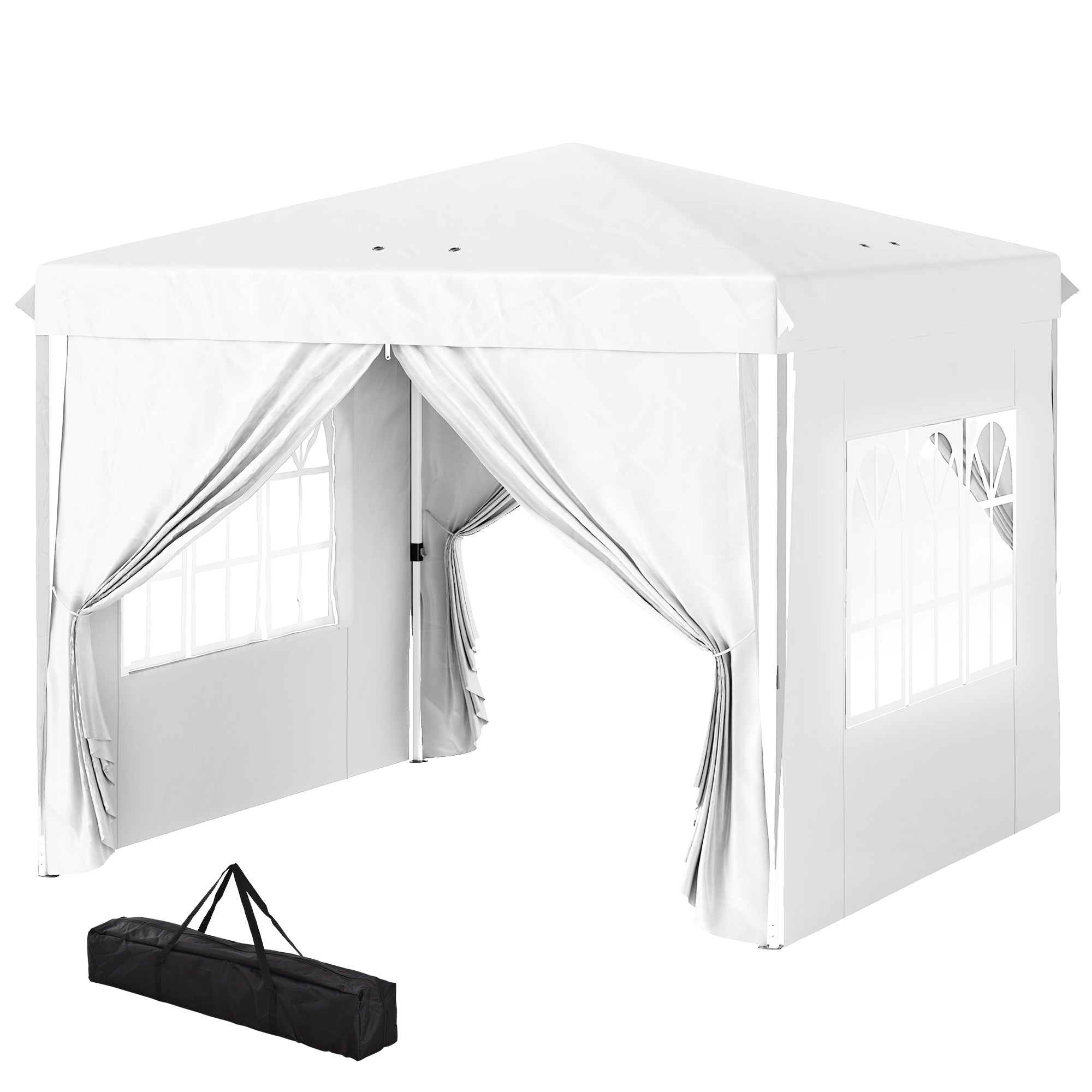 Outsunny 10' x 10' Pop-Up Canopy Tent with Sidewalls, Height-Adjustable, Carry Bag Included, for Outdoor, Garden, Patio, White 