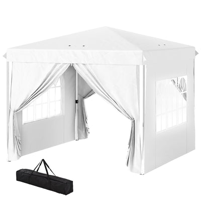 Outsunny 10' x 10' Pop-Up Canopy Tent with Sidewalls, Height-Adjustable, Carry Bag Included, for Outdoor, Garden, Patio, White 