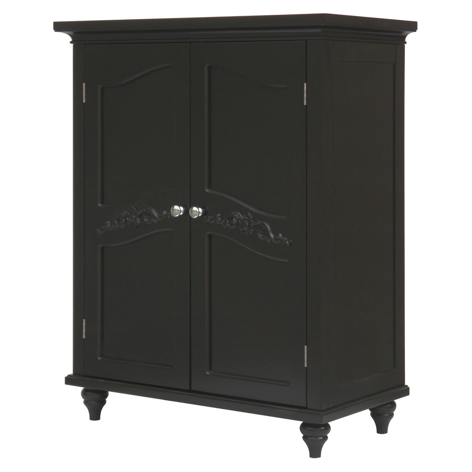 Dark Brown Espresso Wood Bathroom Floor Cabinet with Traditional Engraved Doors - Free Shipping