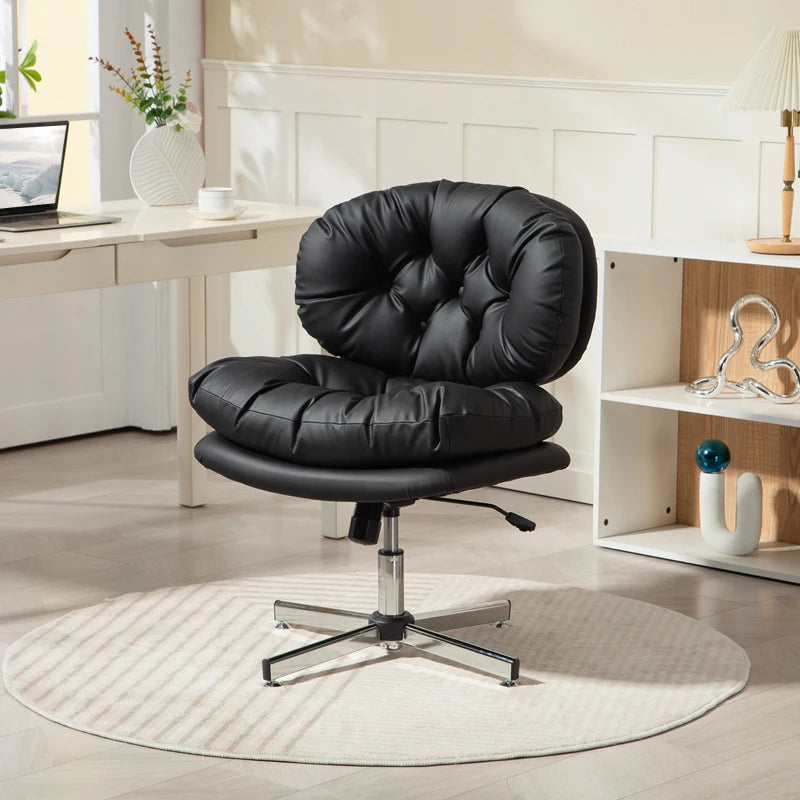 Computer Desk Chair, Armless Office Chair with Wide Padded Seat and Adjustable Height, Black