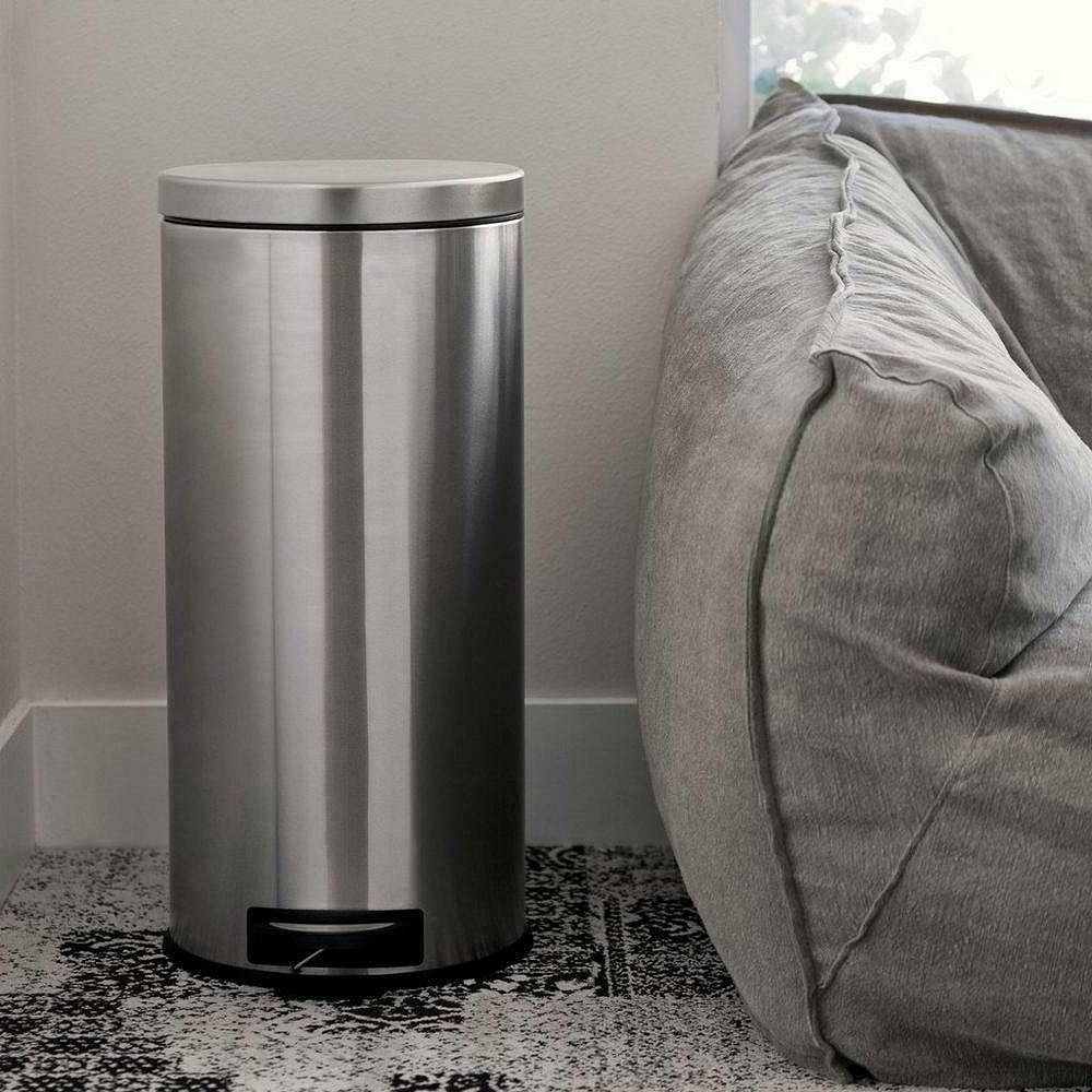 8-Gallon Round Stainless Steel Step Trash Can Kitchen Bathroom Home Office - Free Shipping 