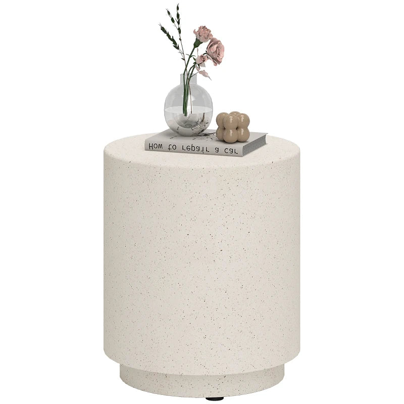 Terrazzo Finish Side Table, 17" Round End Table for Indoor and Outdoor, Cream White