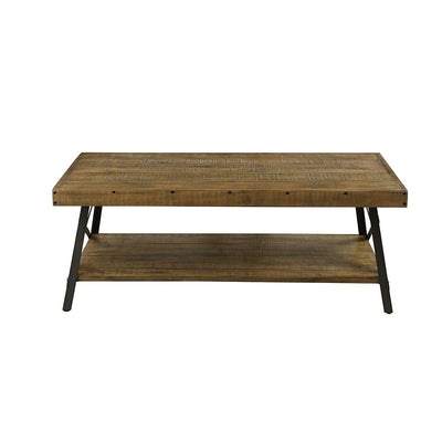 Modern Industrial Style Solid Wood Coffee Table with Steel Legs - Free Shipping 