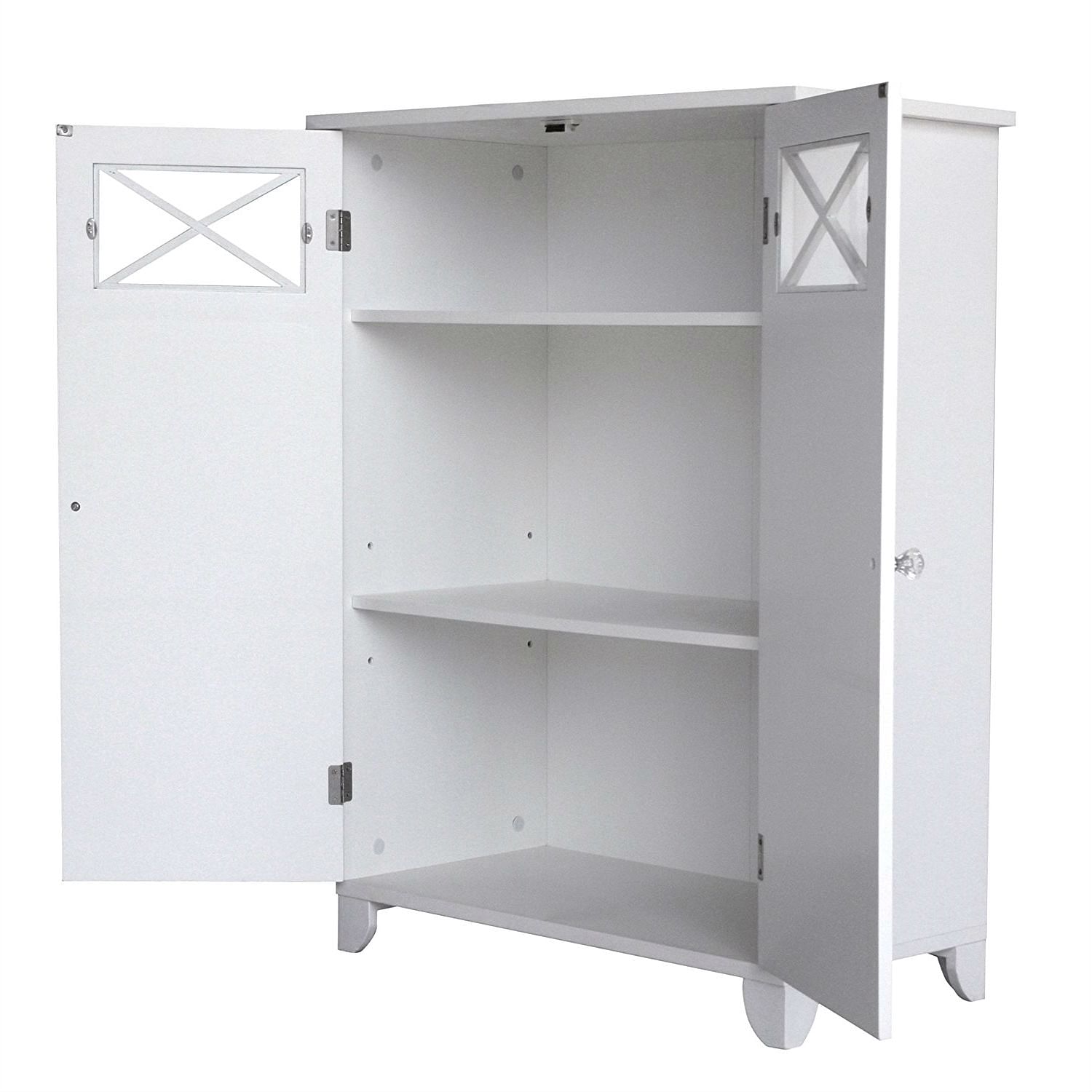 White 2-Door Bathroom Floor Cabinet with Adjustable Storage Shelf - Free Shipping 