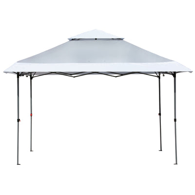Outsunny 12' x 12' Pop Up Canopy Tent, with Double Roof and Adjustable Height for Garden Backyard, Light Grey and White 