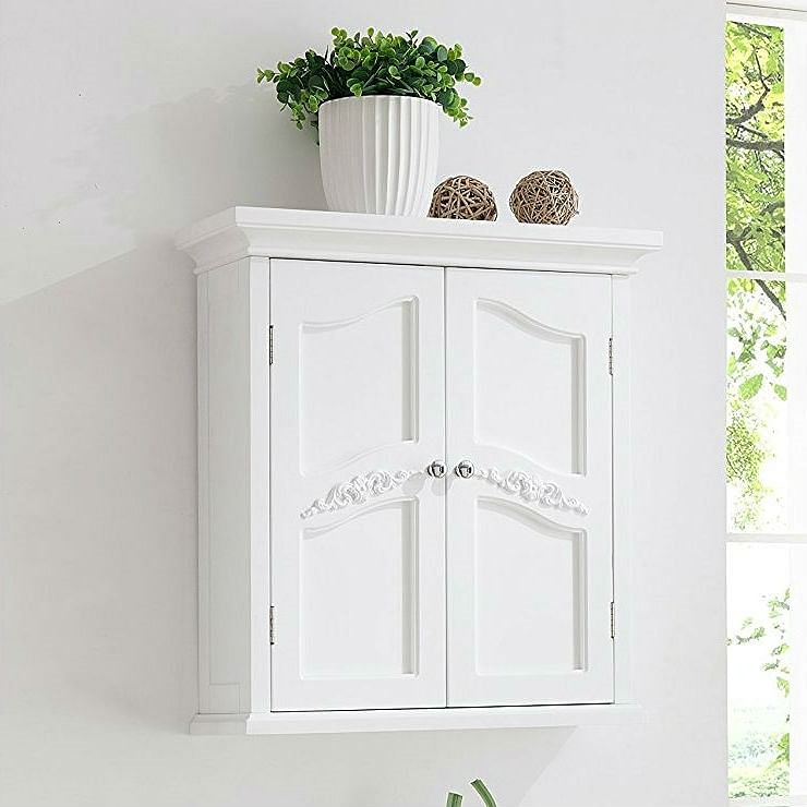 French Classic Style 2 Door Bathroom Wall Cabinet in White - Free Shipping