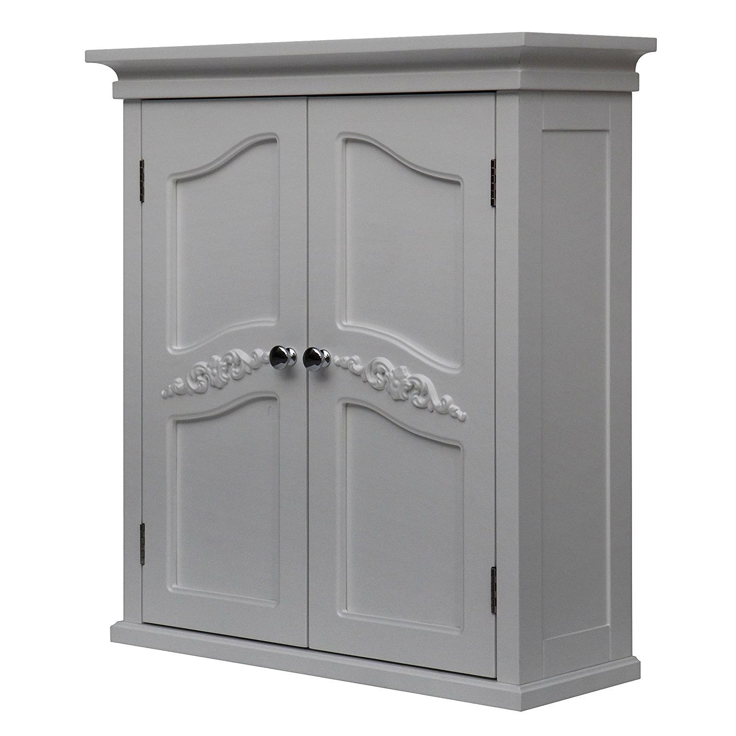 French Classic Style 2 Door Bathroom Wall Cabinet in White - Free Shipping