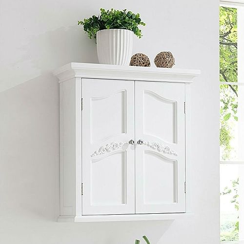 French Classic Style 2 Door Bathroom Wall Cabinet in White - Free Shipping