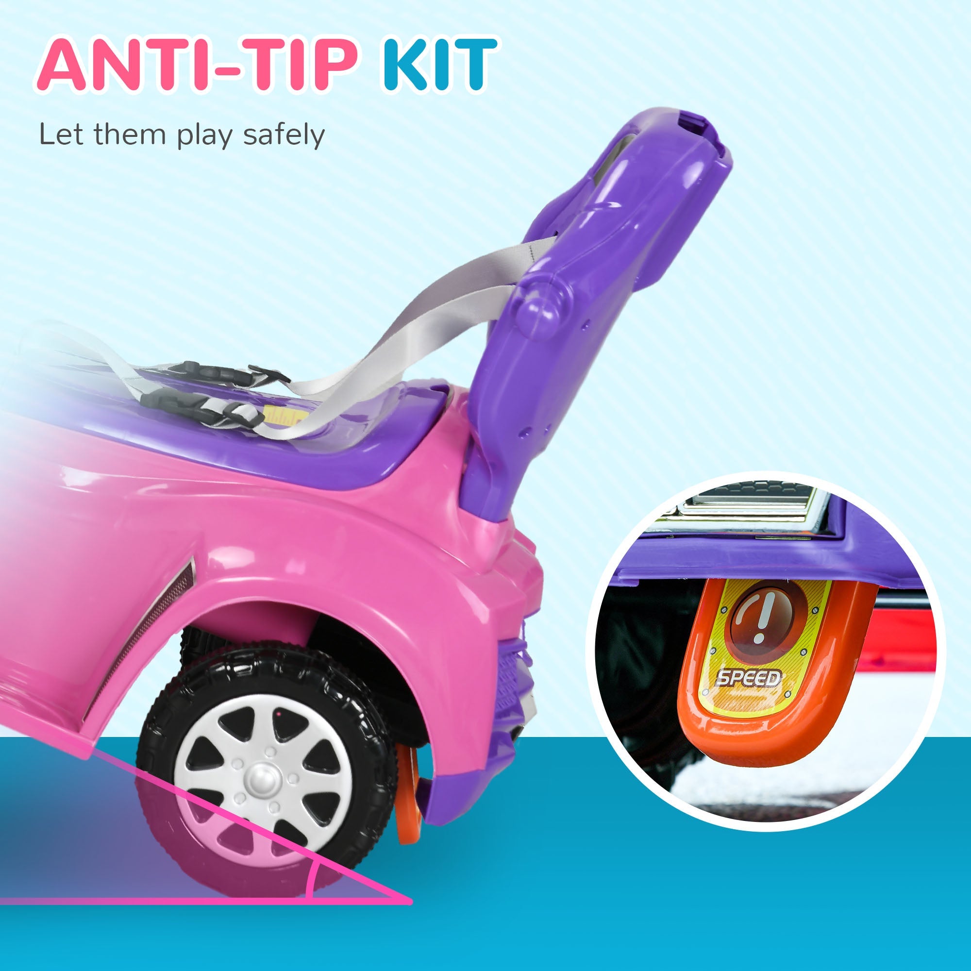 Qaba 3 in 1 Kids Push Car Toddler Sliding Car, Foot to Floor Design with Music, Light, Handle, Removable Canopy, Pink 