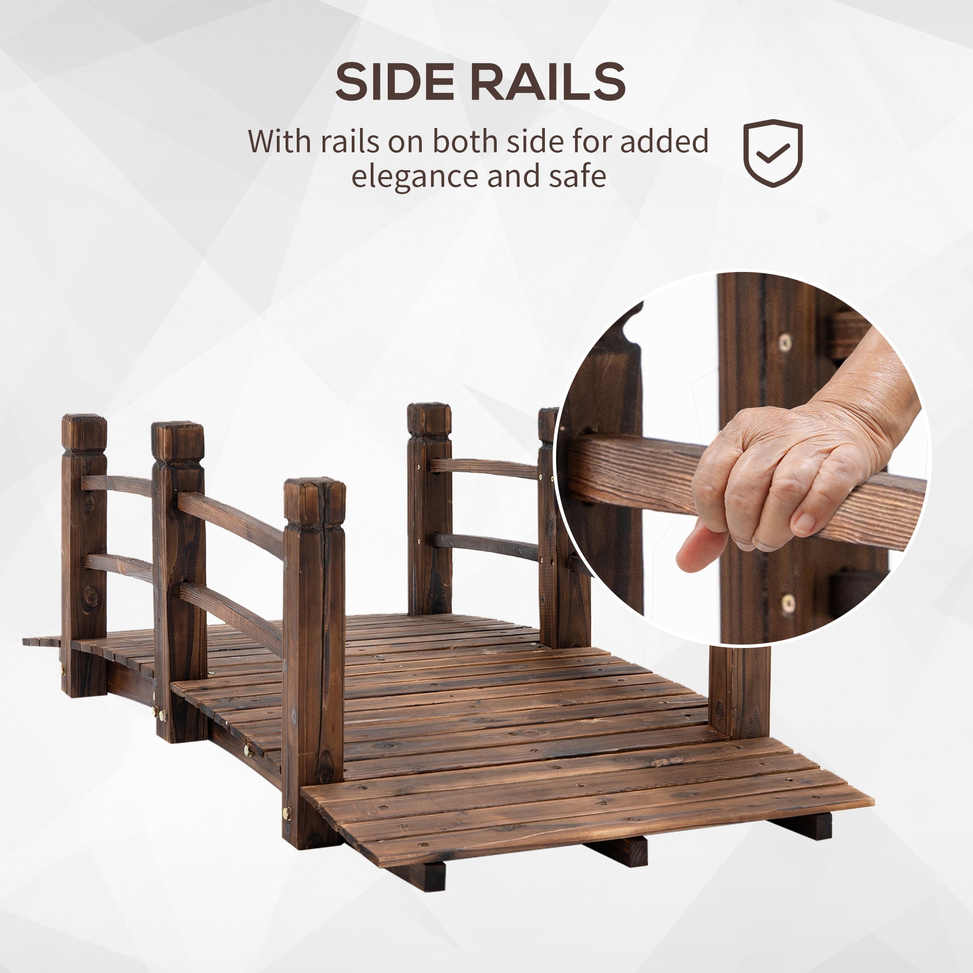 Outsunny 5FT Wooden Garden Bridge Outdoor Decorative Landscape Side Rails Moon Bridge Stained 