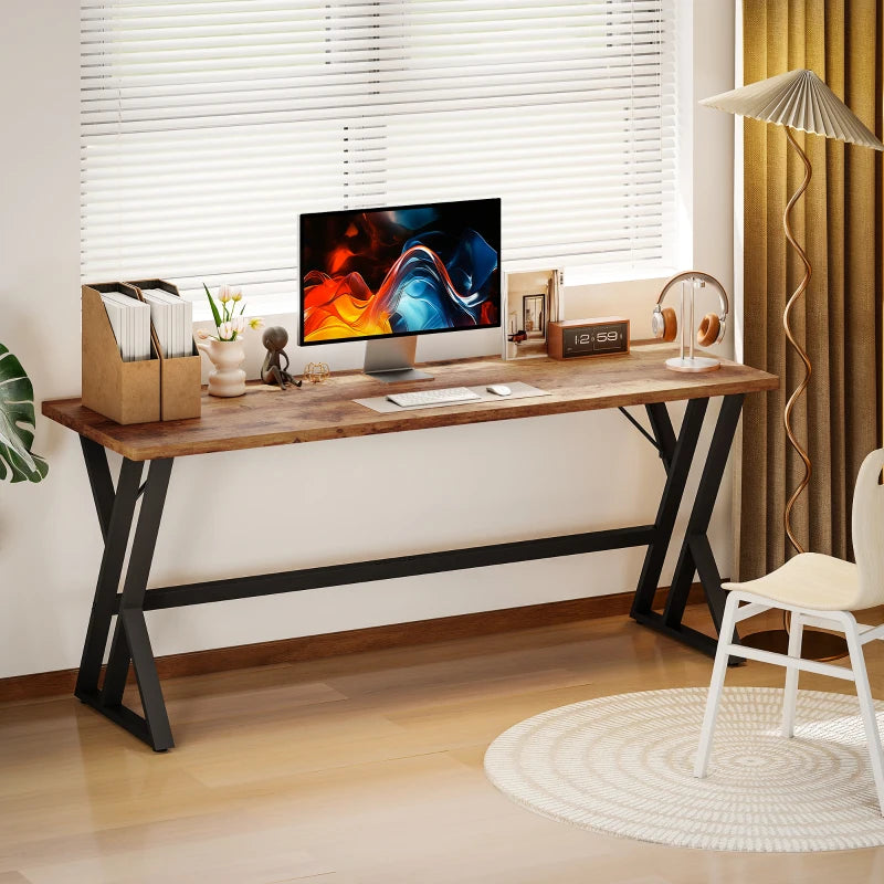 71" Computer Desk, Industrial Writing Table with X-Shaped Frame for Home Office, Rustic Brown