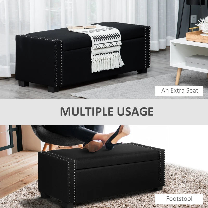Upholstered Flip Top Storage Bench Fabric Ottoman for Bedroom, Living room, Dark Grey