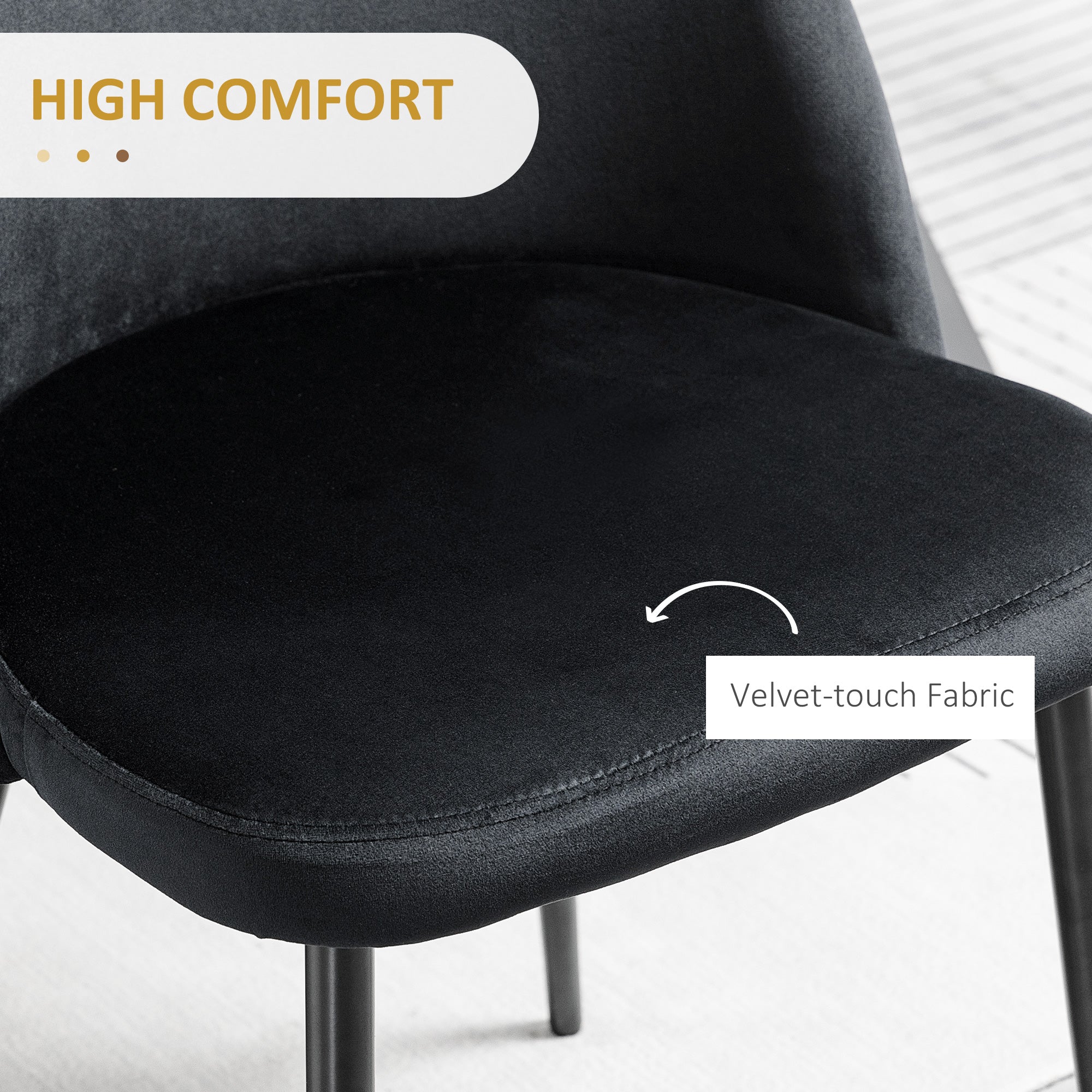 HOMCOM Modern Dining Chairs, Mid-Back Velvet-touch Upholstery Side Chair, Table Chair for Living Room, Dining Room, Black, Set of 4 