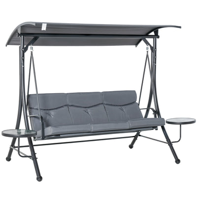 Outsunny 3 Seat Outdoor Swing Chair Steel Swing Bench Porch Swing With Adjustable Canopy & Coffee Tables & Cushion for Patio Garden 