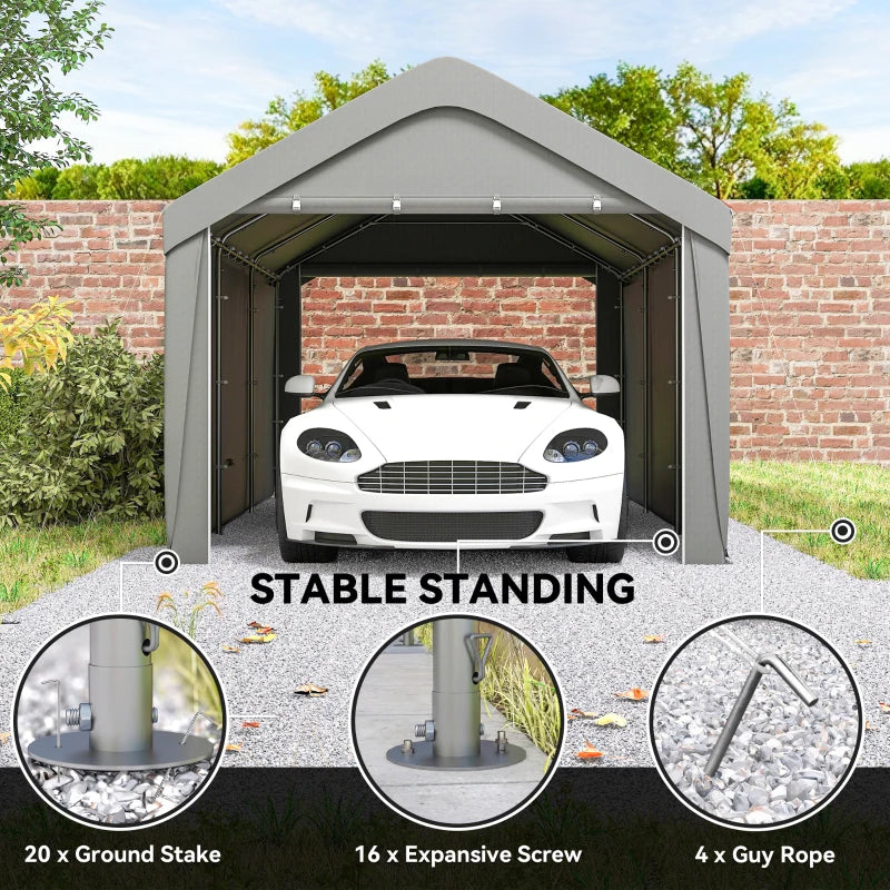 Carport, 10 x 20 ft Portable Garage with 2 Roll-Up Doors and Removable Sidewalls for Car, Truck, Boat, Light Grey