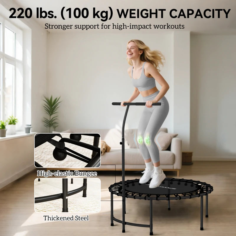 Soozier 40" Foldable Mini Rebounder Trampoline with Adjustable Handle, Quiet Indoor Fitness Trampoline for Adults & Teens – Black