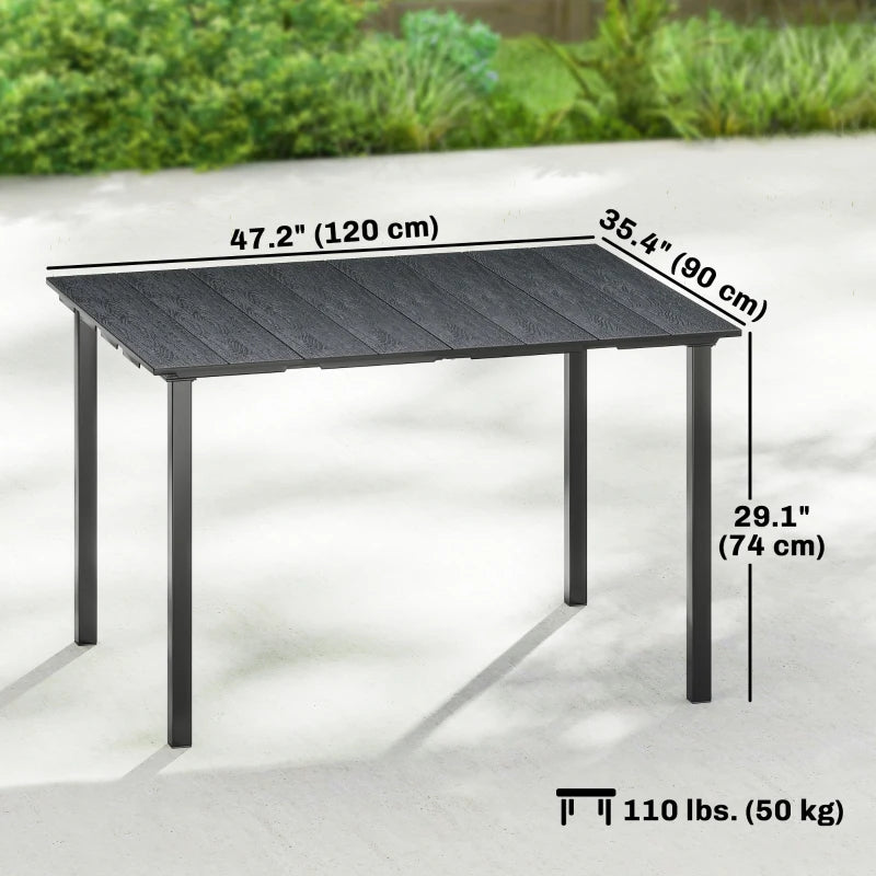 Outdoor Dining Table for 4 People, Rectangular Patio Table with HDPE Top and Metal Frame, for Garden, Backyard, Deck
