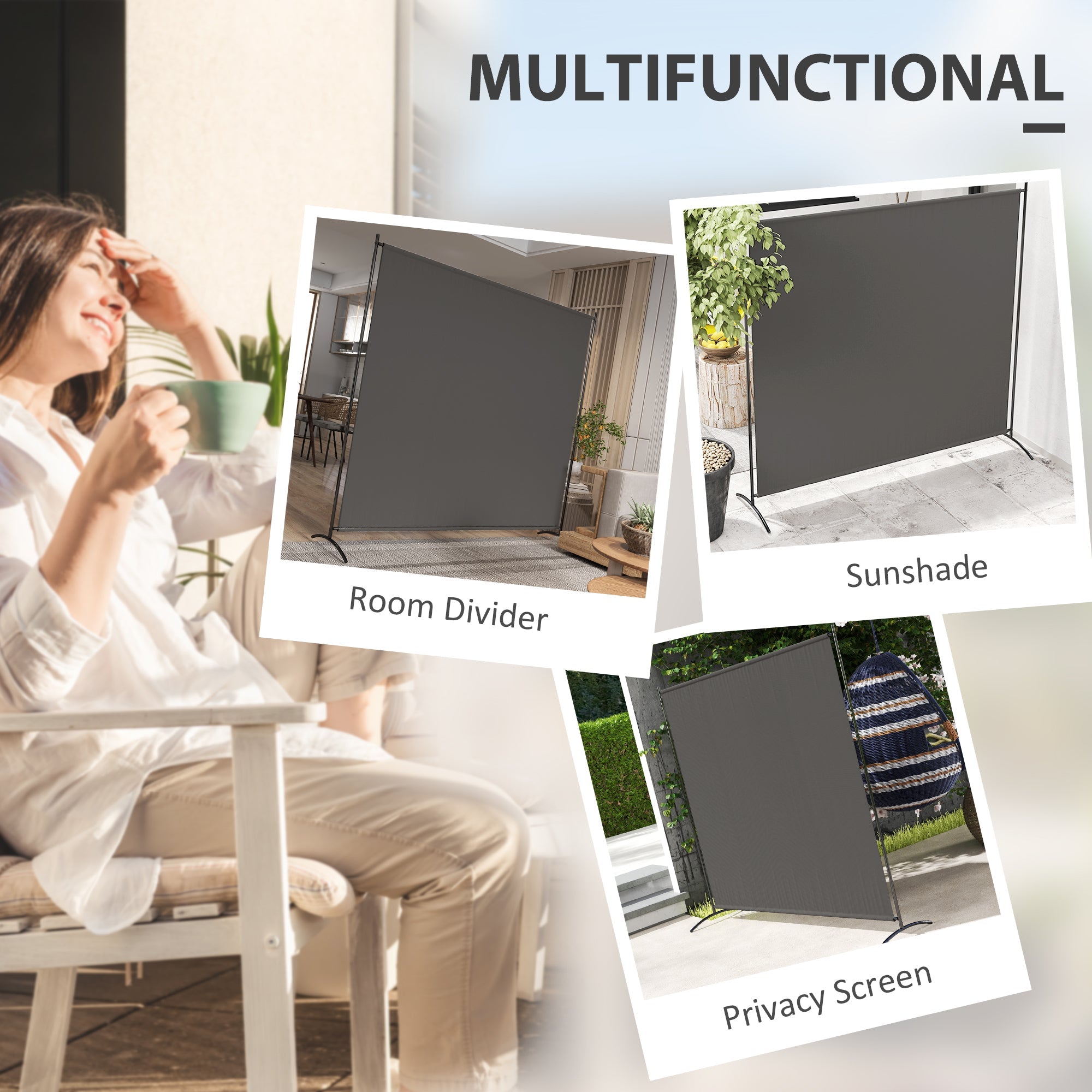 Outsunny Single Panel Room Divider, UV30+ Privacy Screen, Indoor Outdoor Privacy Panel with Stable Base, Dark Grey 