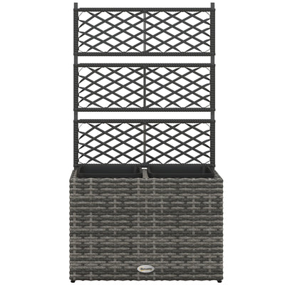 Outsunny Raised Garden Box 22L with Trellis PE Rattan Free Standing Planter for Climbing Plants Mixed Grey 
