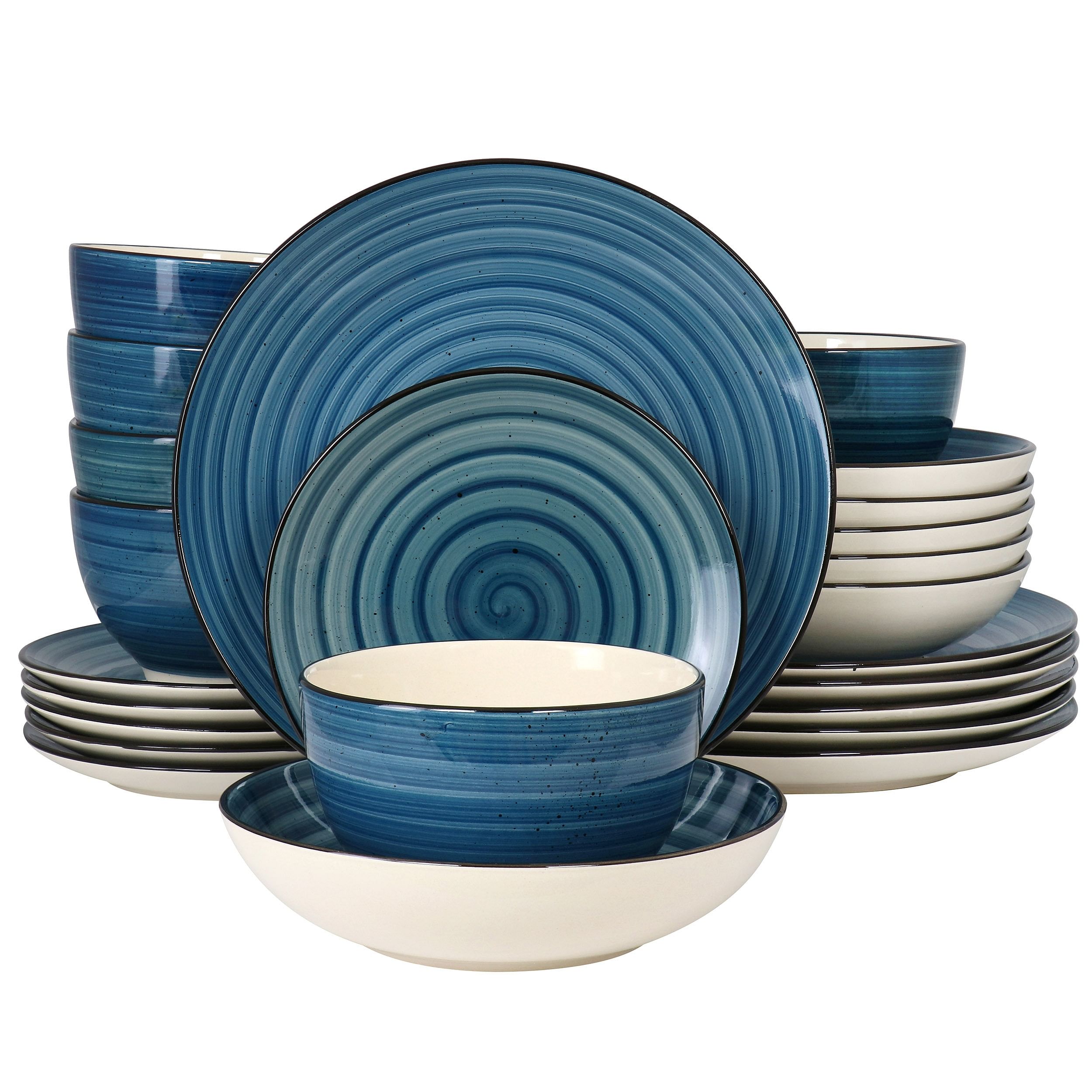 Elama Gia 24 Piece Round Stoneware Dinnerware Set in Dark Blue - Free Shipping