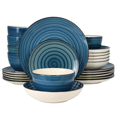 Elama Gia 24 Piece Round Stoneware Dinnerware Set in Dark Blue - Free Shipping 