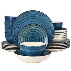 Elama Gia 24 Piece Round Stoneware Dinnerware Set in Dark Blue - Free Shipping