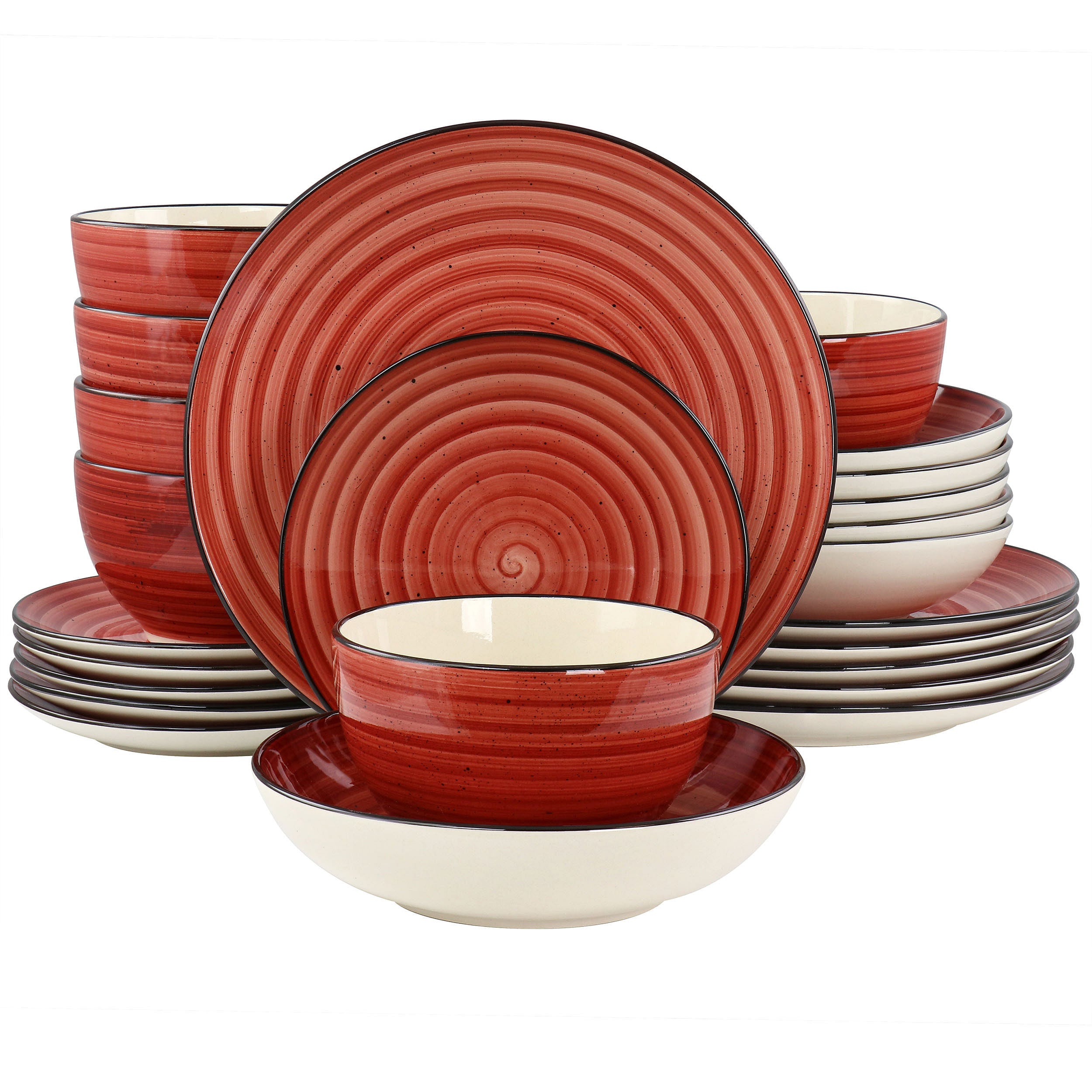 Elama Gia 24 Piece Round Stoneware Dinnerware Set in Red - Free Shipping