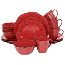 Elama Rustic Birch 16 Piece Stoneware Dinnerware Set in Red - Free Shipping