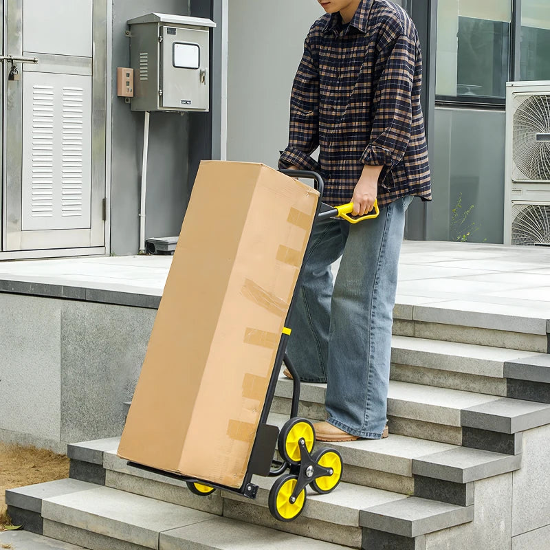 6-Wheels Stair Climber Trolley Cart, Hand Truck and Dolly, Foldable Steel Load Cart, 264lbs Capacity, Yellow