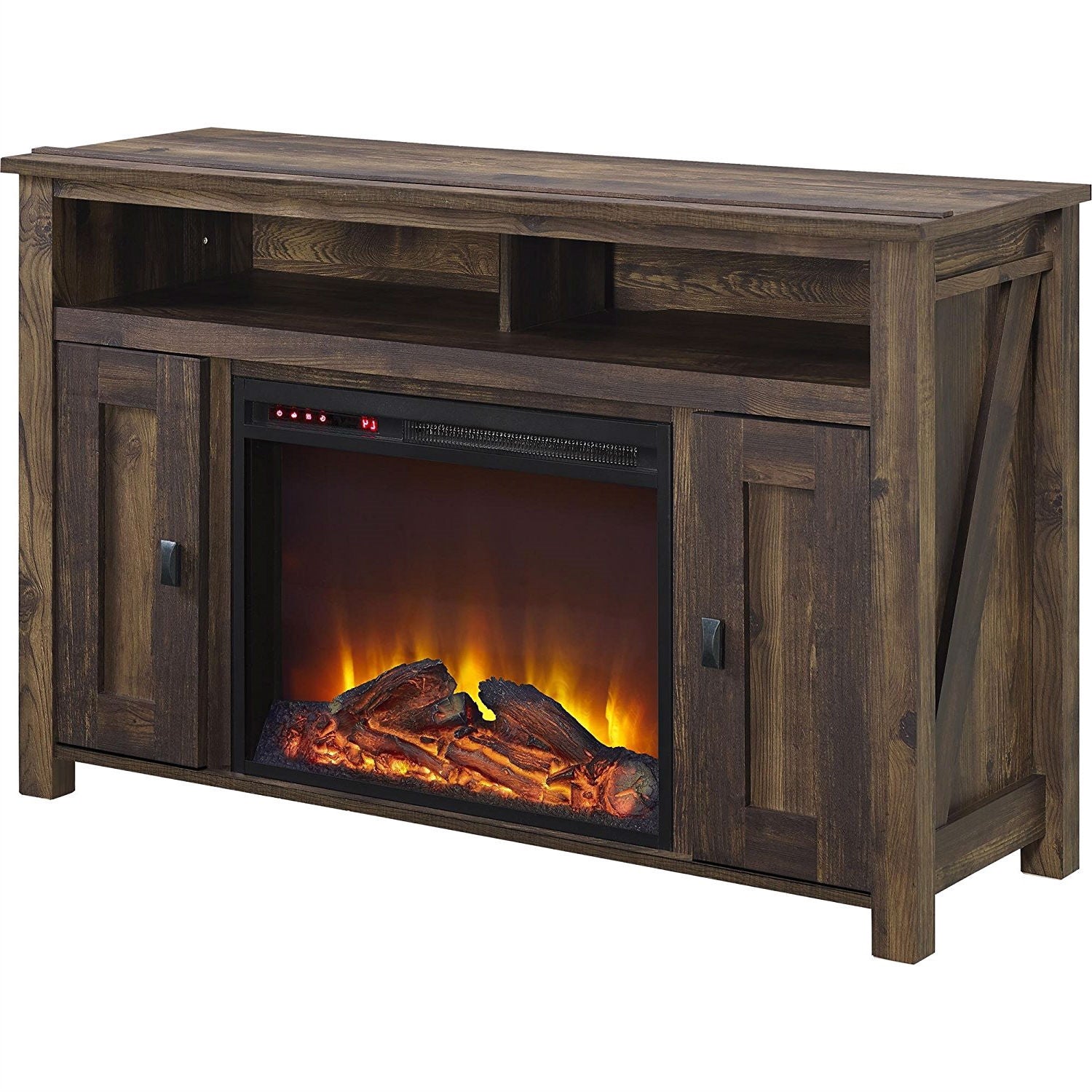 50-Inch TV Stand with 1,500 Watt Electric Fireplace â€“ Medium Brown WoodÂ 