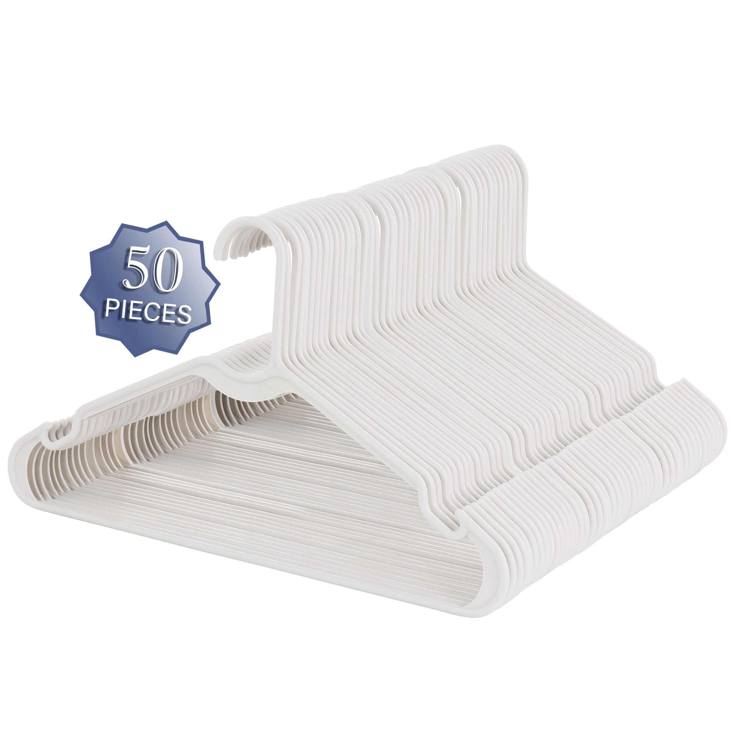 Elama Home 50 Piece Plastic Hanger Set with Notched Shoulders in White - Free Shipping 