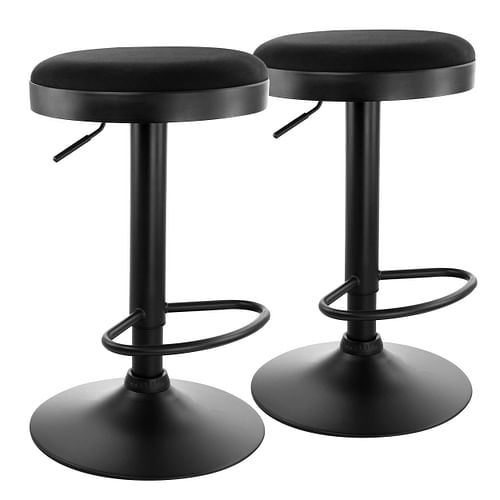 Elama 2 Piece Backless Adjustable Fabric Bar Stool in Black with Black Base - Free Shipping