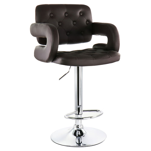 Elama Faux Leather Tufted Bar Stool in Brown with Chrome Base and Adjustable Height - Free Shipping 