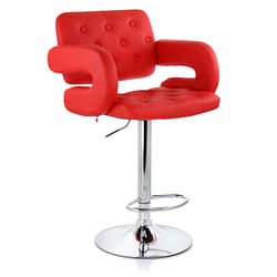 Elama Faux Leather Tufted Bar Stool in Red with Chrome Base and Adjustable Height - Free Shipping 