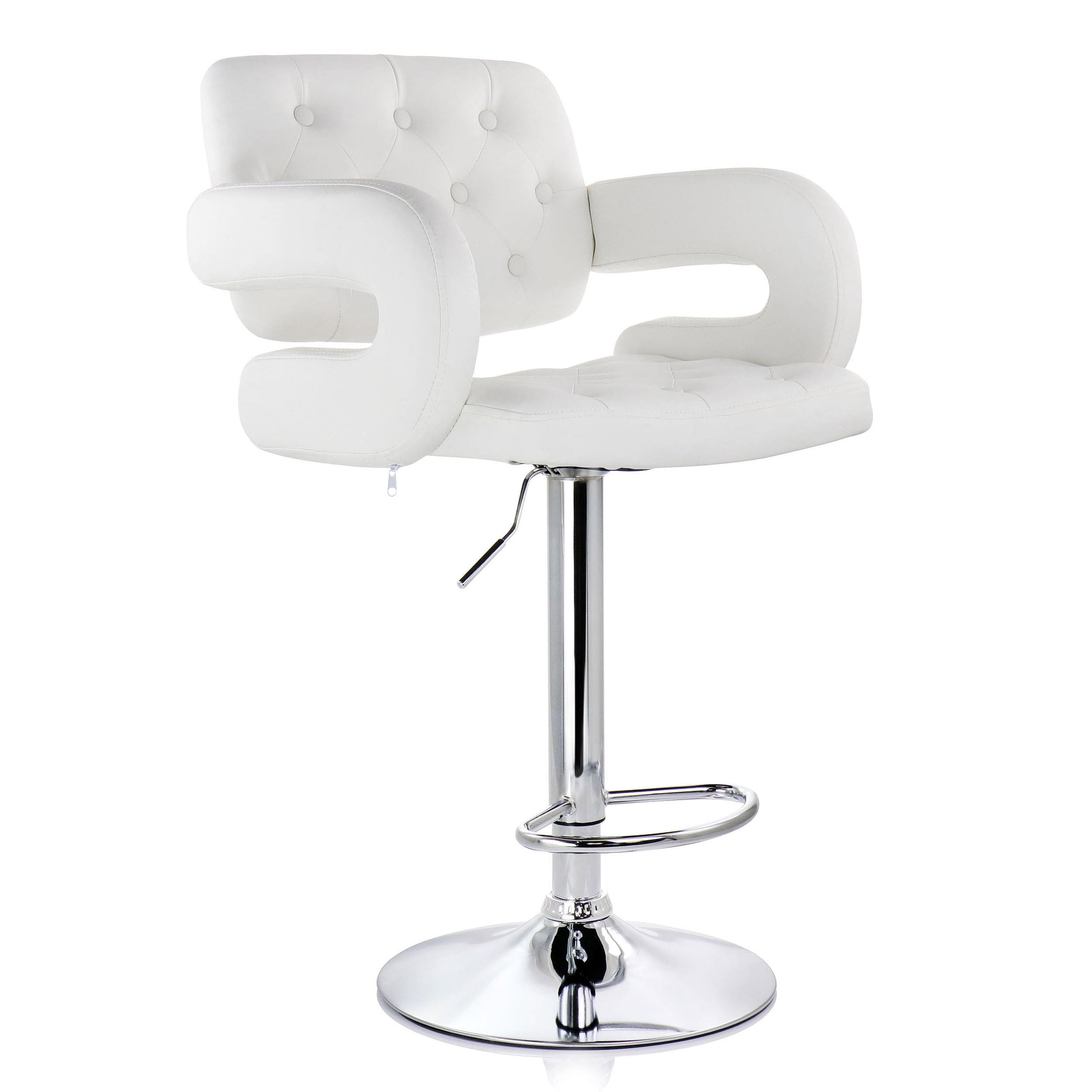 Elama Faux Leather Tufted Bar Stool in White with Chrome Base and Adjustable Height - Free Shipping