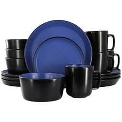 Elama Bacarra 16 Piece Stoneware Dinnerware Set in Two Tone Black and Blue - Free Shipping 