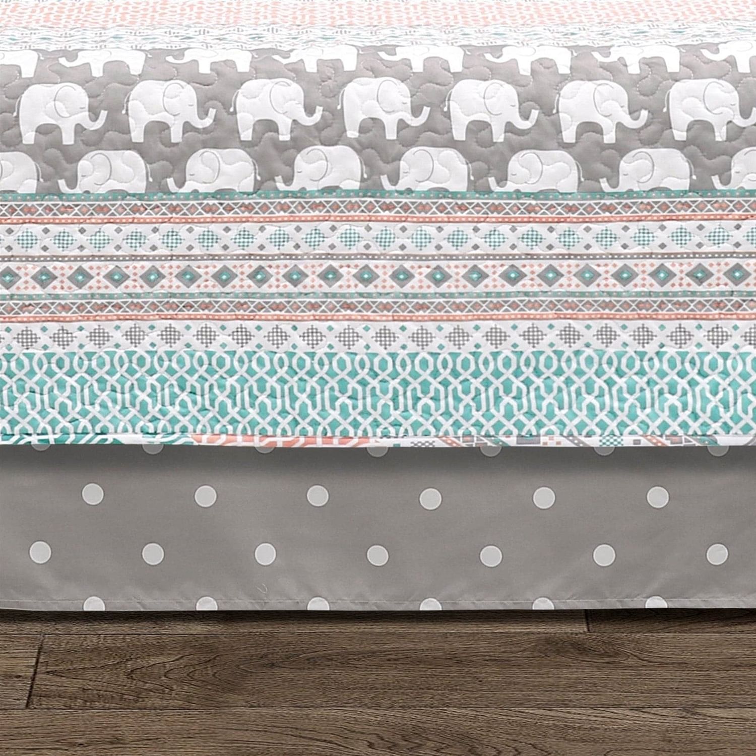 Turquoise Pink Grey Lightweight 6 Piece Elephant Pattern Daybed Cover Quilt Set - Free Shipping