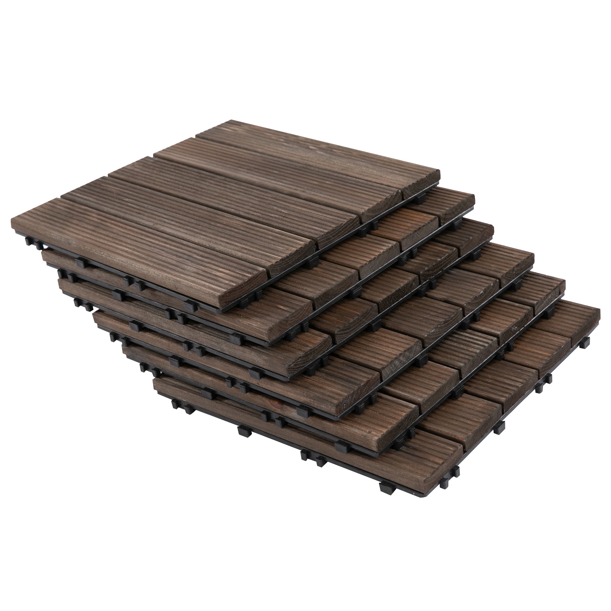 Outsunny Durable Interlocking 27 Pcs Wood Floor Deck Tiles Outdoor Space Enhancer Black 