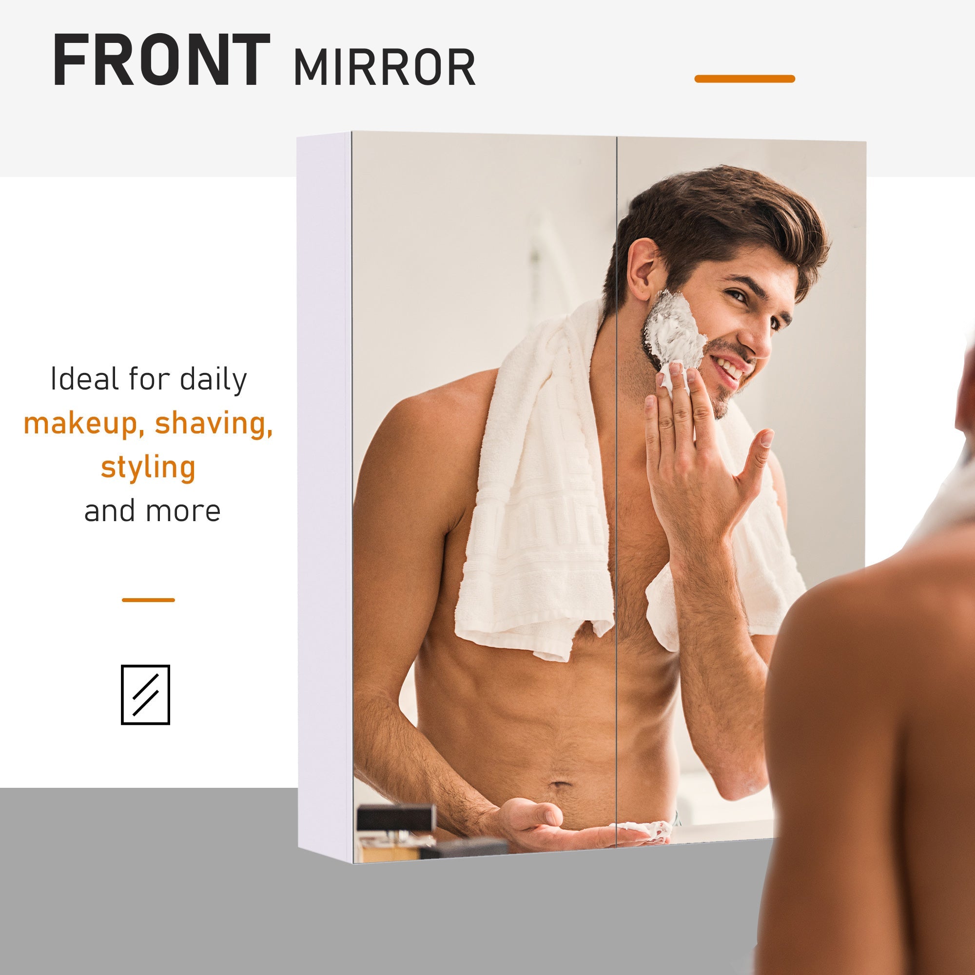 HOMCOM White Over Toilet Cabinet: Wall Mounted Bathroom Storage with Mirror & Adjustable Shelf Behind Double Doors 
