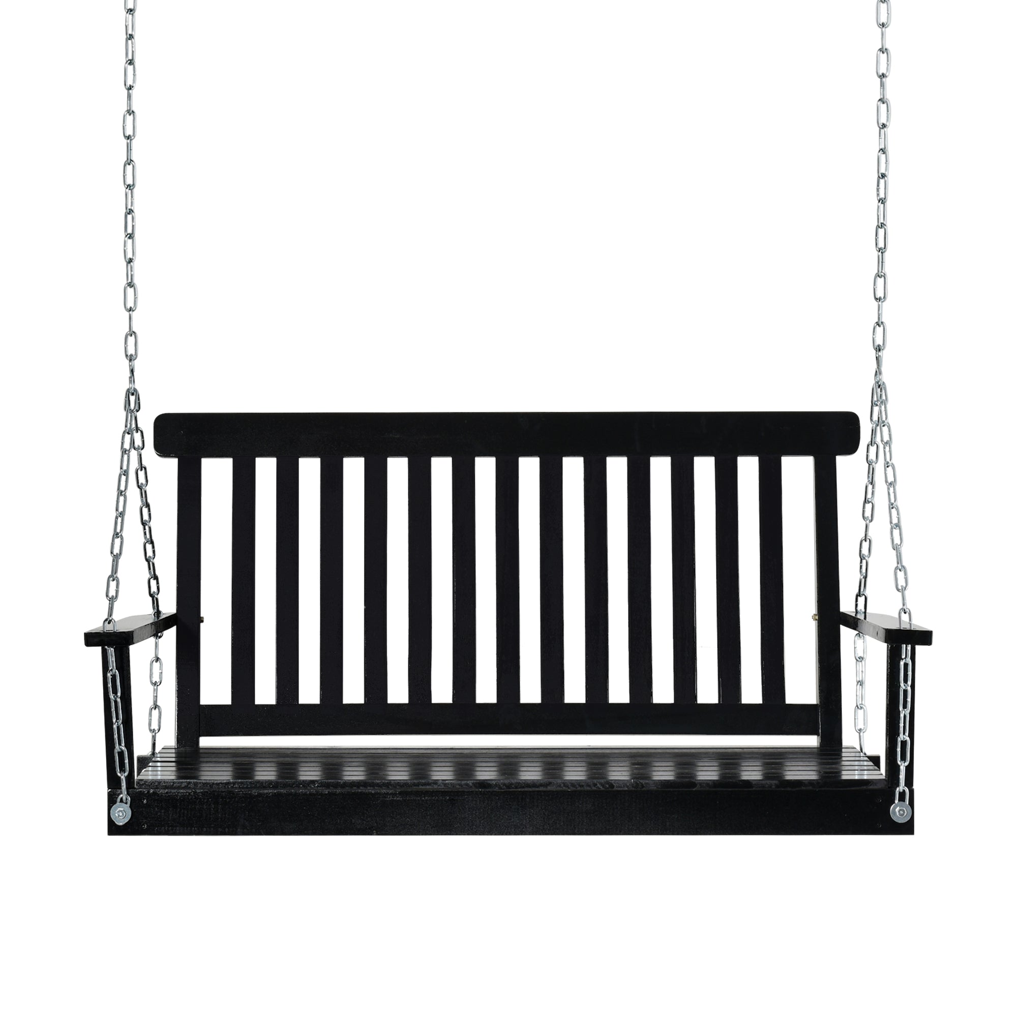 Outsunny 2-Seater Patio Swing Chair, Fir Wooden Porch Swing with Slatted Design, Hanging Chains for Outdoor, Garden, Black 
