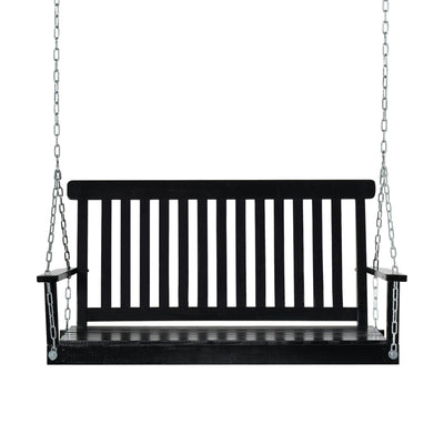 Outsunny 2-Seater Patio Swing Chair, Fir Wooden Porch Swing with Slatted Design, Hanging Chains for Outdoor, Garden, Black 