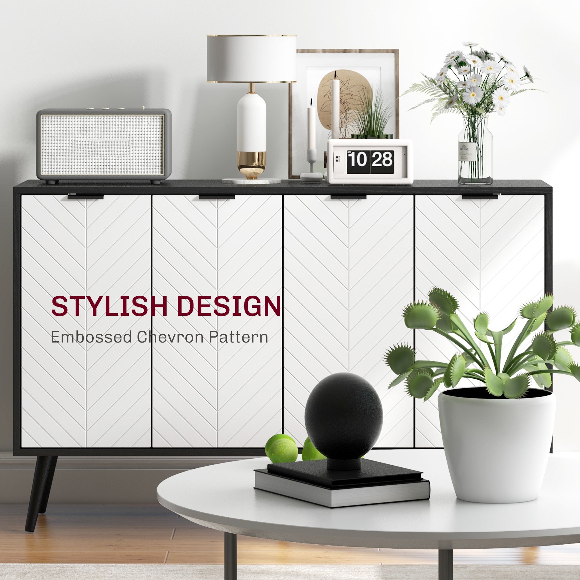 HOMCOM Sideboard Storage Cabinet Kitchen Cupboard Glass Doors Drawer Wine Rack White Living Room Furniture 